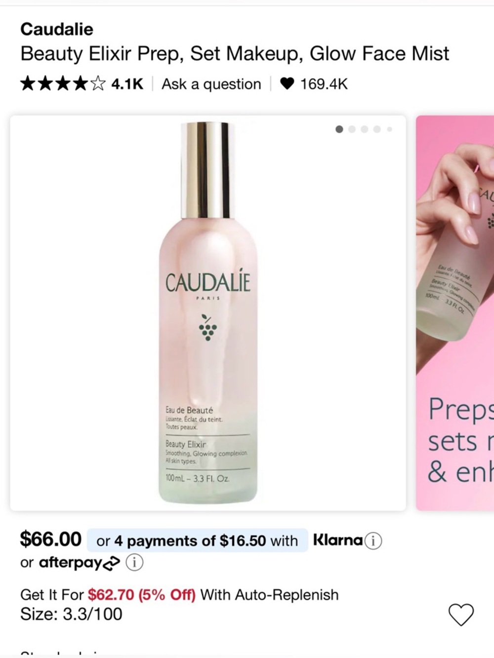 Caudalie Beauty Elixir Prep, Set Makeup, Glow Face Mist